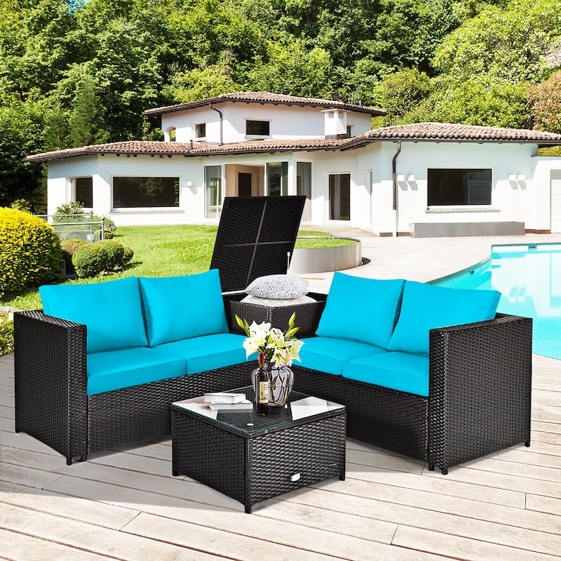 Costway 4PCS Outdoor Patio Rattan Furniture Set Cushioned Loveseat