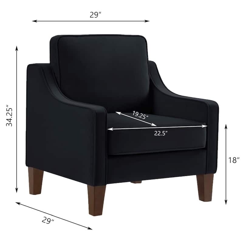Black Modern 29" Velvet Upholstered Arm Chair with Wooden Legs for Living Room
