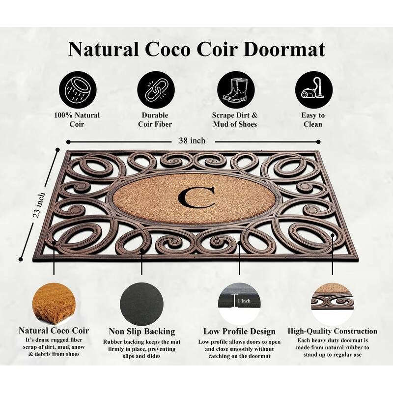 A1HC Rubber and Coir Elegant Circles Monogrammed Double Door Doormat 23"X38"