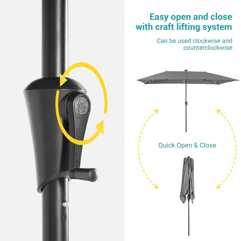 BONOSUKI 10 x 6.5Ft Solar-powered Double-Sided Patio Umbrella with Large Canopy Outdoor Table Umbrella, Anthracite Gray