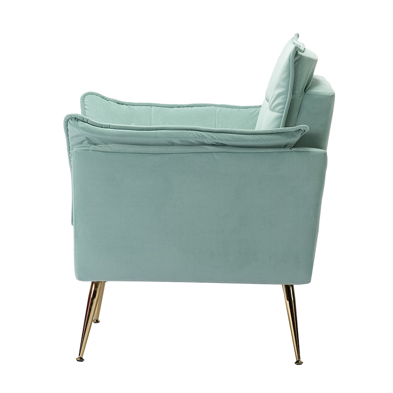 1ida Modern Velvet Tufted Padded Cushion Armchair with Golden Metal Legs by HULALA HOME