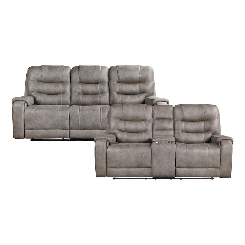 Gerald 2-Piece Microfiber Manual Reclining Sofa Set - Grayish Brown