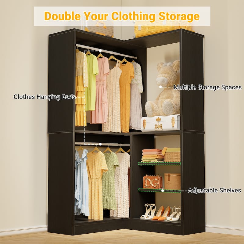 Cimly 35.4'' Coner Closet Organizer with Hanging Rods, Space-saving Closet System with Storage Shelves