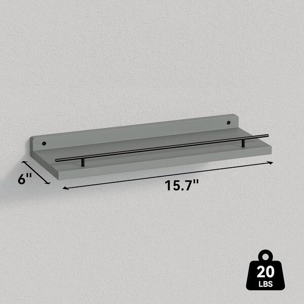 dimension image slide 2 of 4, 3 Black Metal Guardrail Floating Shelves for Home Decor - 6 Dx 15.7 Wx 0.5"H