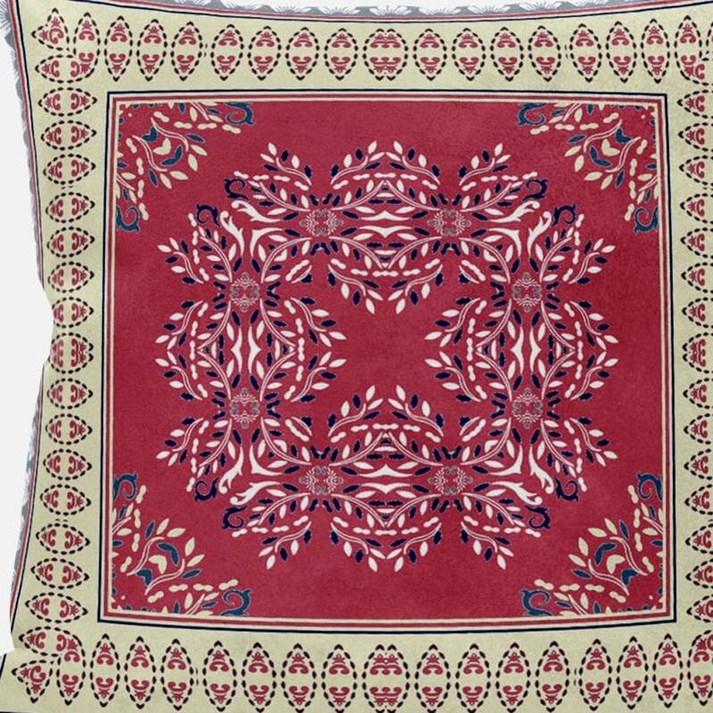 HomeRoots 18" X 18" Cream And Pink Blown Seam Geometric Indoor Outdoor Throw Pillow - 18.00' X '5.00' X '18.00