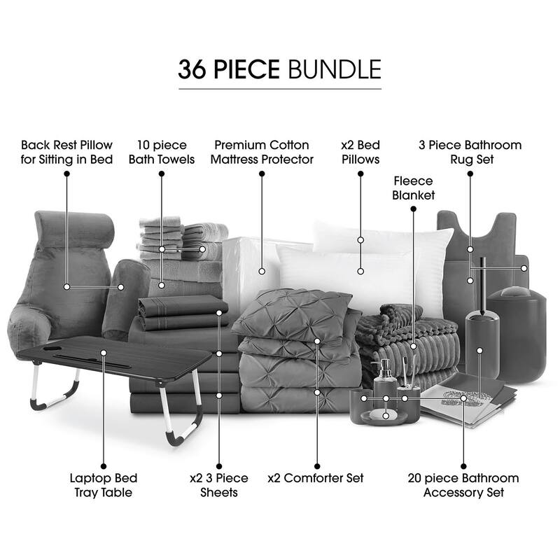 Empyrean Back to College Dorm Kit - Includes Comforter, Bed Sheets, Towels, Blanket, Bathrugs, & More - Twin - Twin XL