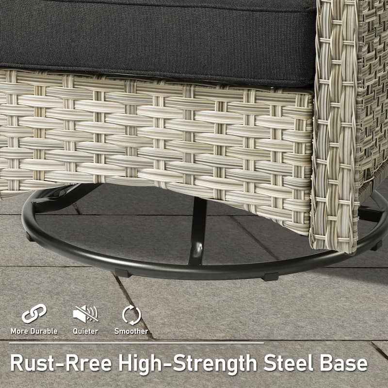 HOOOWOOO 6-piece Wicker Furniture Patio Loveseat Sofa Conversation Set with Swivel Chair
