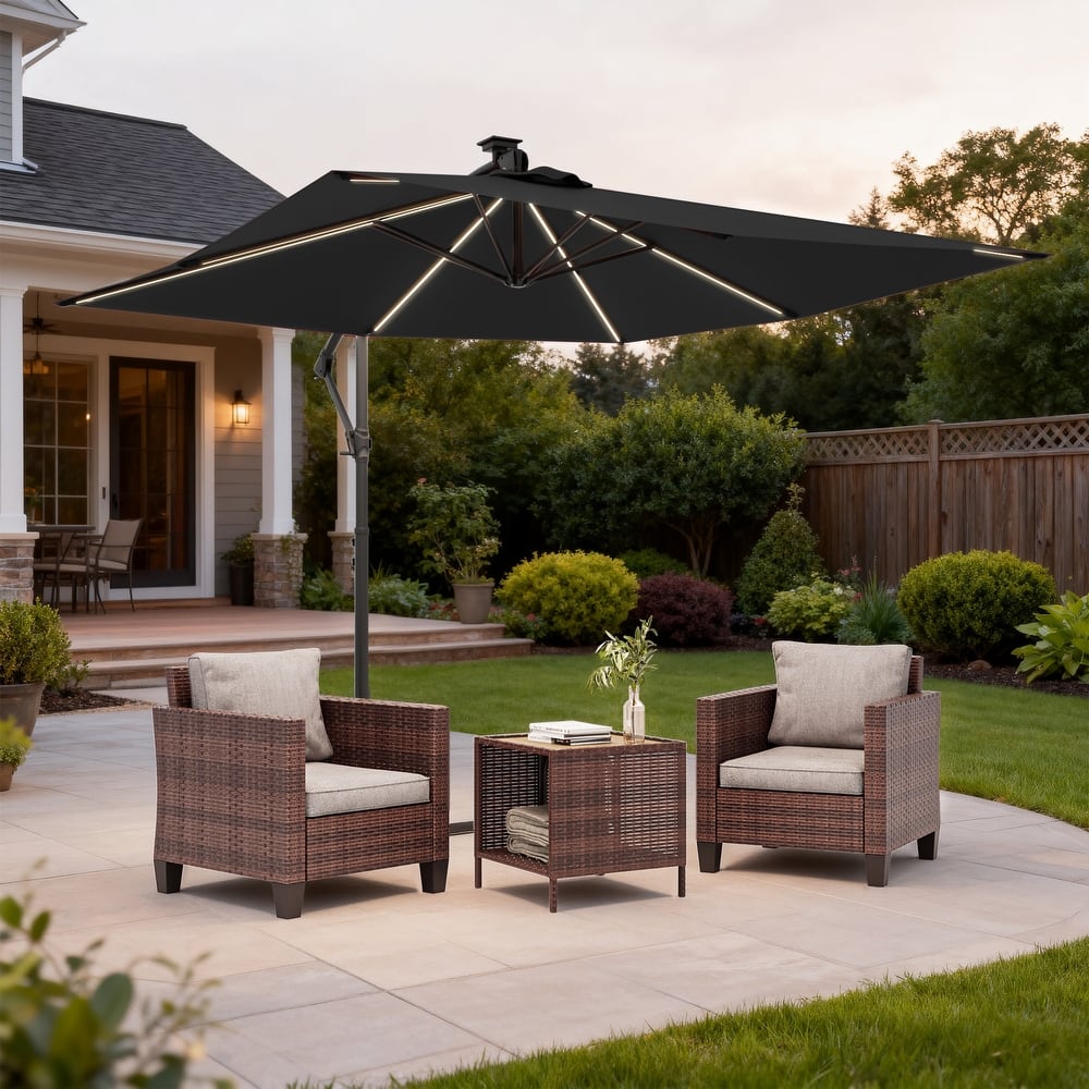 LIVOOSUN 8.2ft Offset Umbrella with Foldable Crank & Solar LED Umbrella for Outdoor Shade & Decor