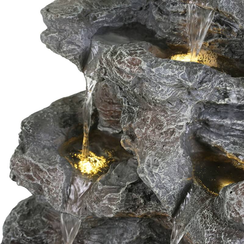 Christopher Knight Home - Kim 5-Tiered Concrete Tall Slim Fountain LED-Lit Column