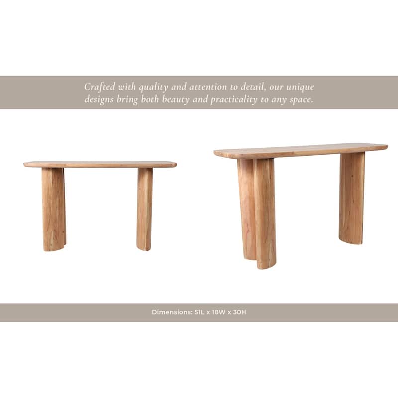 Acacia Wood Console Table Rounded Edge Design Casual Style - 30" Brown - 51" x 18" x 30"