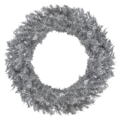 36" Silver Tinsel Artificial Christmas Wreath Unlit