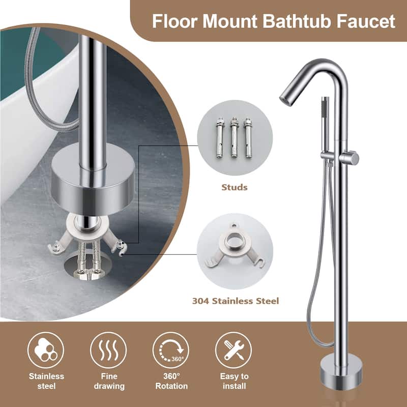 Topcraft Floor Mounted Bathtub Filler with Handheld Showerhead