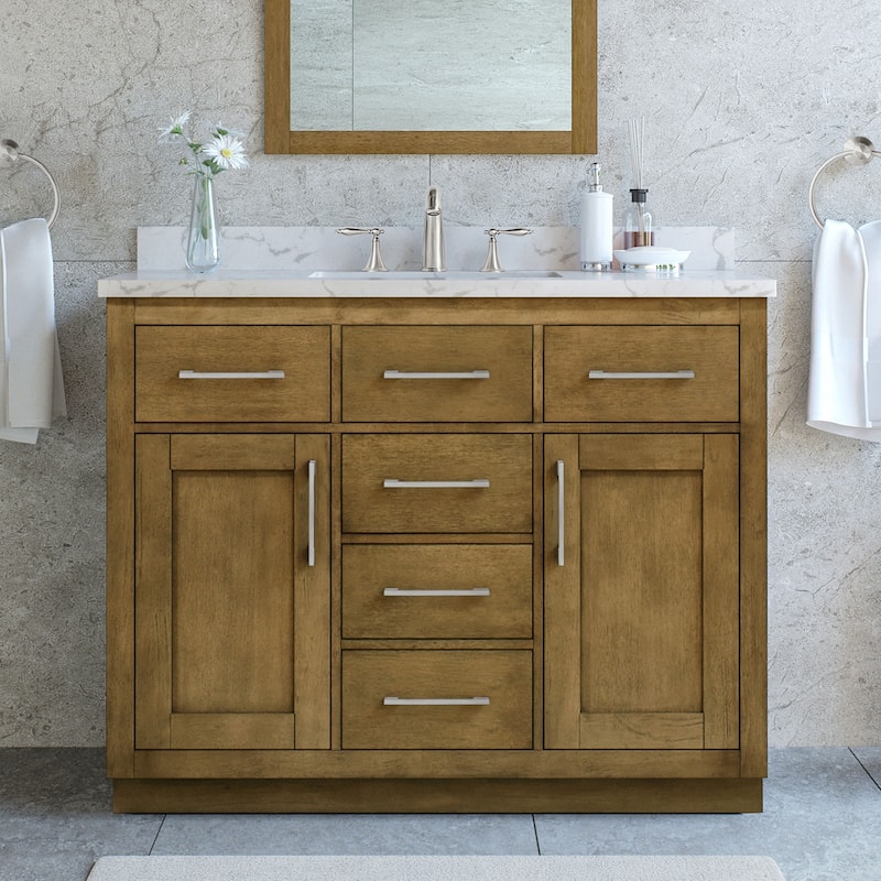 Athea Bathroom Vanity with White Engineered Marble Top - 42" - Almond Latte