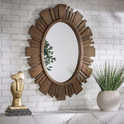 O'Malley Oval Reclaimed Wood Sunburst Wall Mirror by iNSPIRE Q Artisan