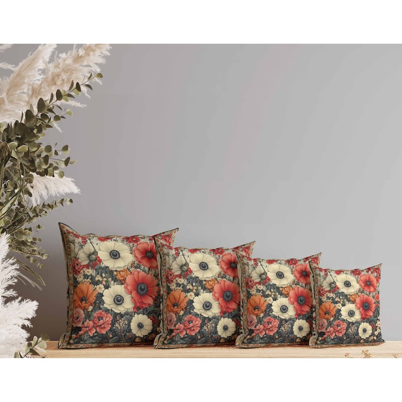 Floral Array Indoor/Outdoor Reversible Throw Pillow Beige and Red