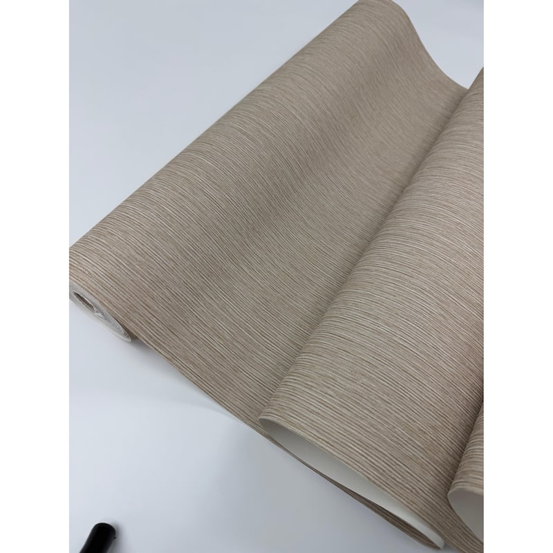 Beige Gray Cream Stria Lines Woven Faux Fabric, 3D Contemporary Wallpaper - Double Roll