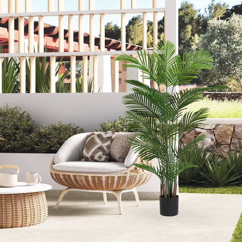 GDFStudio - Thalassa Artificial Areca Palm 5.9FT Tall Faux Tropical Tree in Pot（Set of 2）