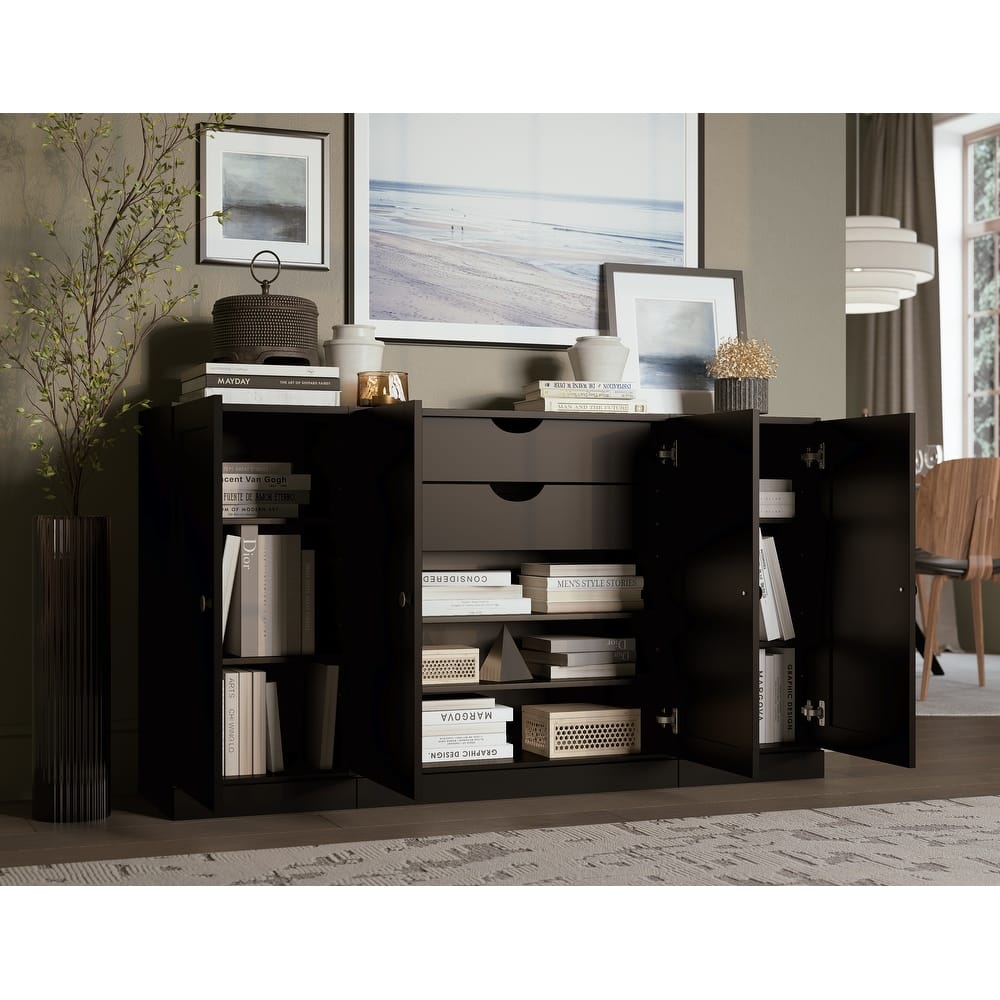 Palace Imports 100% Solid Wood Sideboard, Shaker Doors, 2 Drawers, Adjustable Shelves, 65" Wide, 35.75" Tall