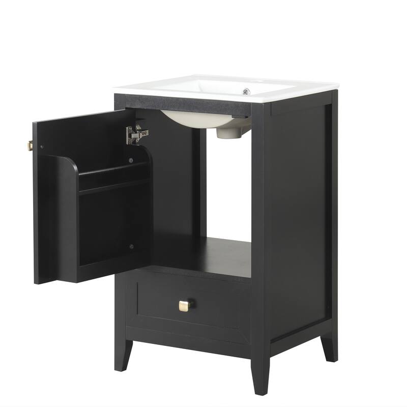 Bathroom Vanity with Top Sink, Vanity Cabinet with Soft Closing Door, Bathroom Vanity Set with Storage Rack and Drawer