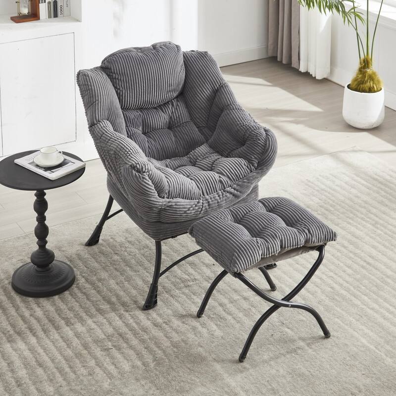 Modern Lounge Chair with Ottoman - Plush Reading Accent Chair with Footrest and Side Pocket