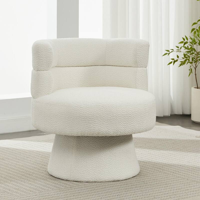 Contemporary 360° Swivel Chair, Boucle Swivel Accent Chair, Ideal for Living Room, Bedroom & Home Office, Cream White - Cream White