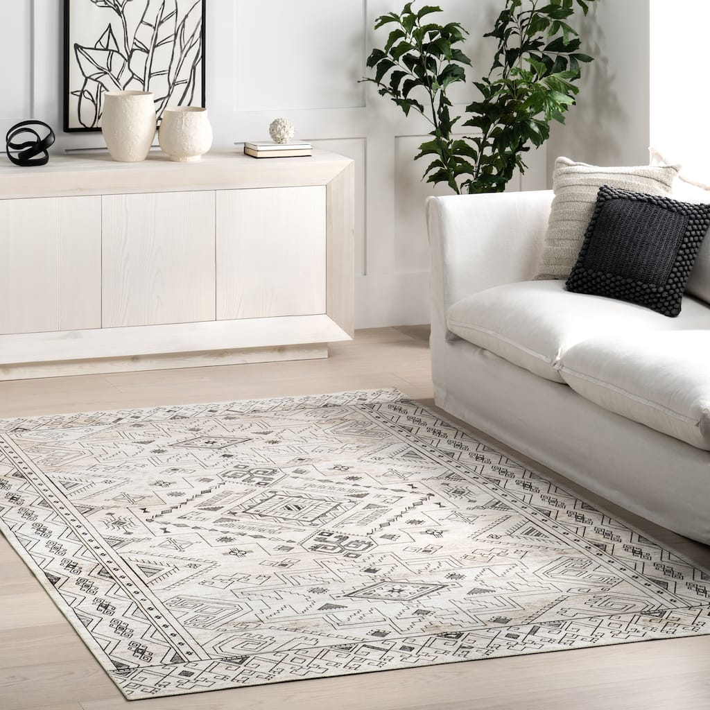 Nuloom Malena SpinClean Tribal Bordered Machine Washable Area Rug