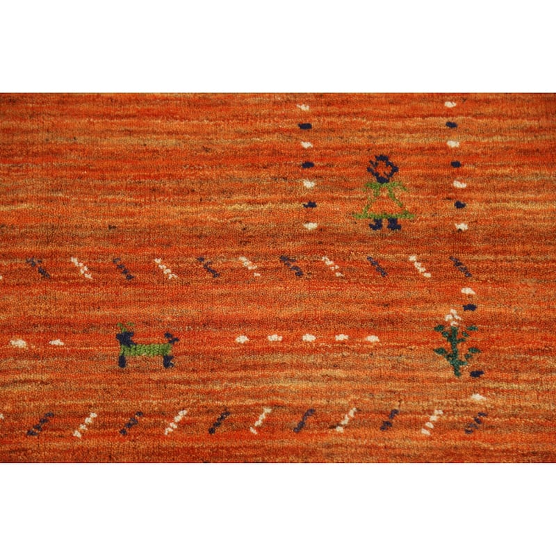Orange Gabbeh Indian Rug Handmade Bedroom Wool Carpet - 4'1" x 5'8"