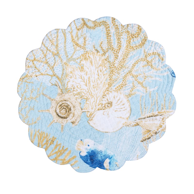 Belmont Reef Reversible Machine Washable Round Scallop Quilt Placemats Set of 6
