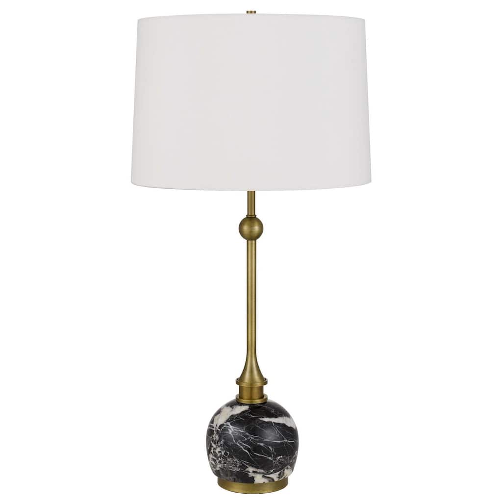 150W 3 way Midlands metal table lamp with marble stone base and hardback fabric shade - One Size