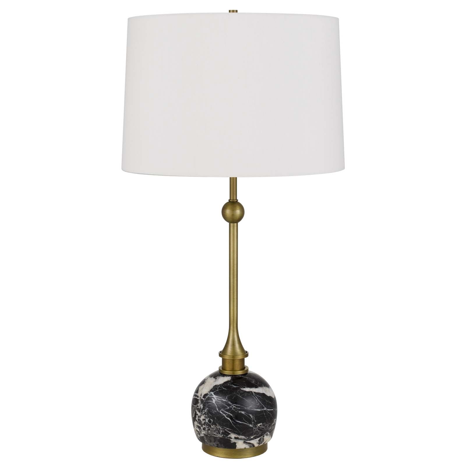 150W 3 way Midlands metal table lamp with marble stone base and hardback fabric shade - One Size
