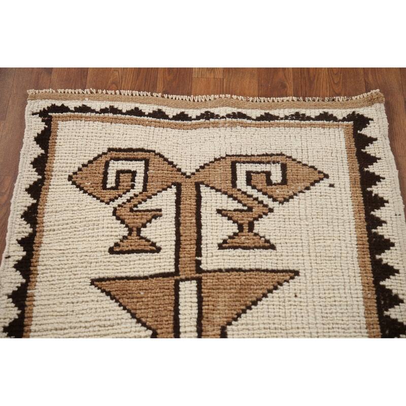 Natural Dye Ivory Anatolian Turkish Runner Rug Handmade Wool Carpet - 2'7"x 11'9"