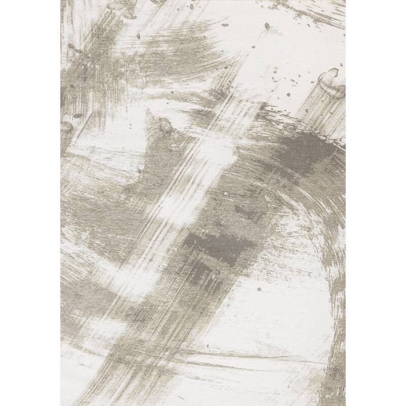 Kylie Collection - Soft Cream Blue Brush Strokes Rug - 7'10" x 10'10"