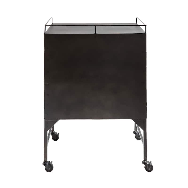 Metal Cabinet with Glass Doors and Wheels