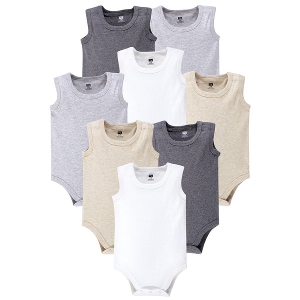 slide 1 of 1, Hudson Baby Cotton Sleeveless Bodysuits 8pk, Heather Gray 3-6 Months - Heather Gray