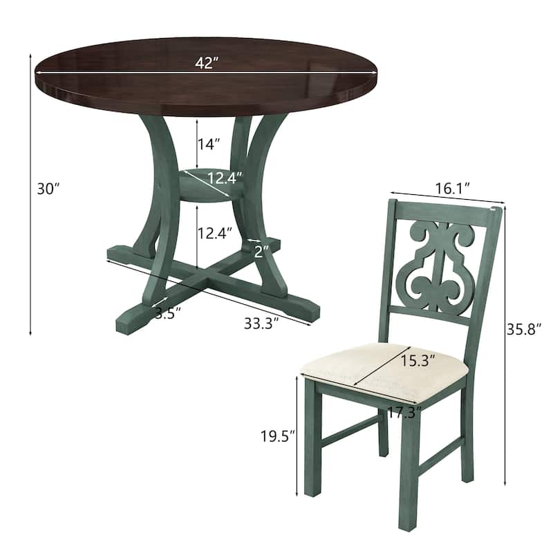 Dinning set with 5Piece Round Dining Table and 4 Fabric Chairs Bed