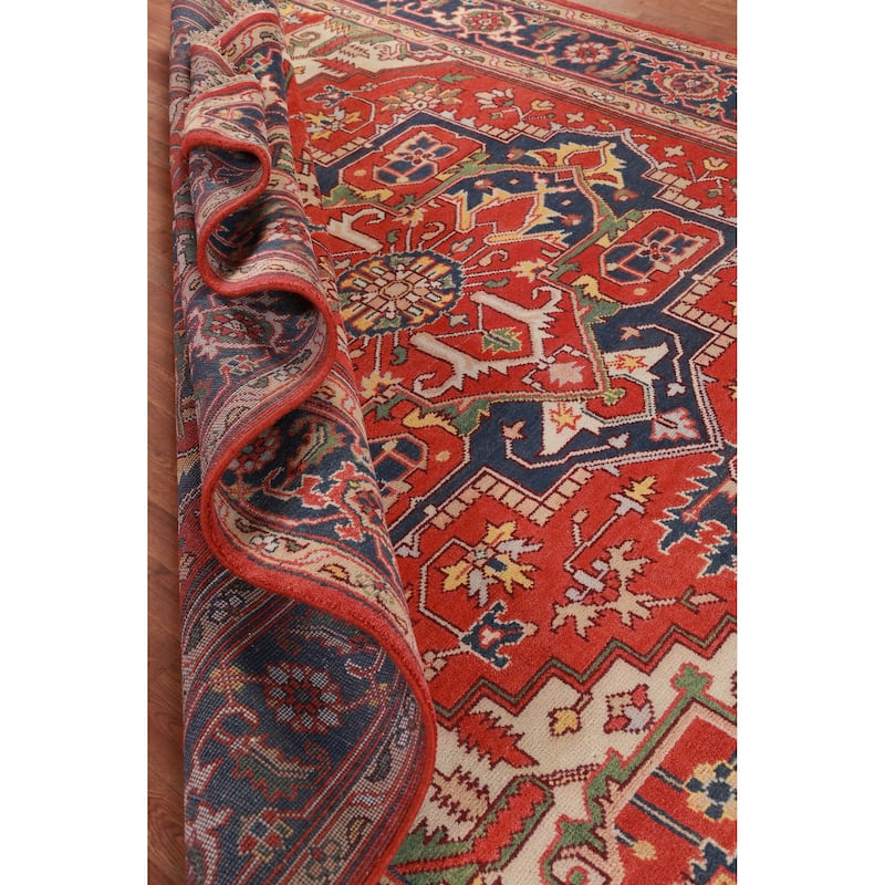 Hand Knotted Oriental 100% Wool Carpet Traditional Medallion Oranges & Rust Heriz (serapi) Area Rug - 11' 10'' X 9' 1''