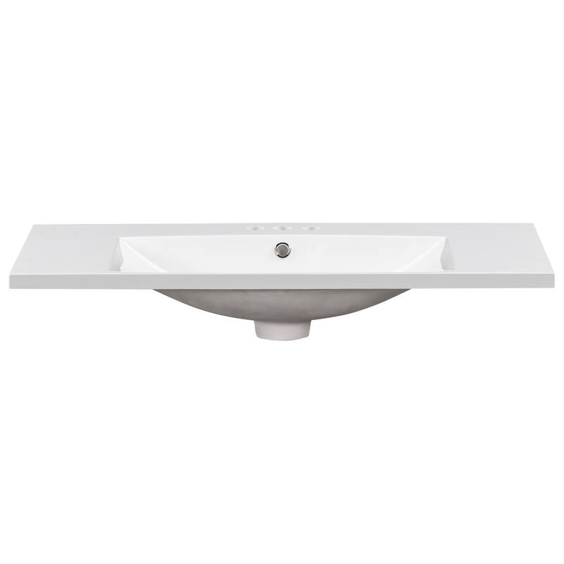 Roomfitters 36x18" Rectangular Bathroom Vanity Top Resin Sink, 3 Hole Countertop Basin for 4" Faucet, White