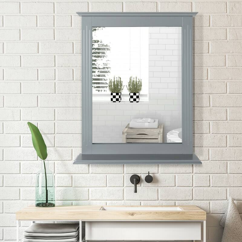 Gymax Bathroom Wall-Mounted Mirror W/Shelf Vanity Makeup Mirror
