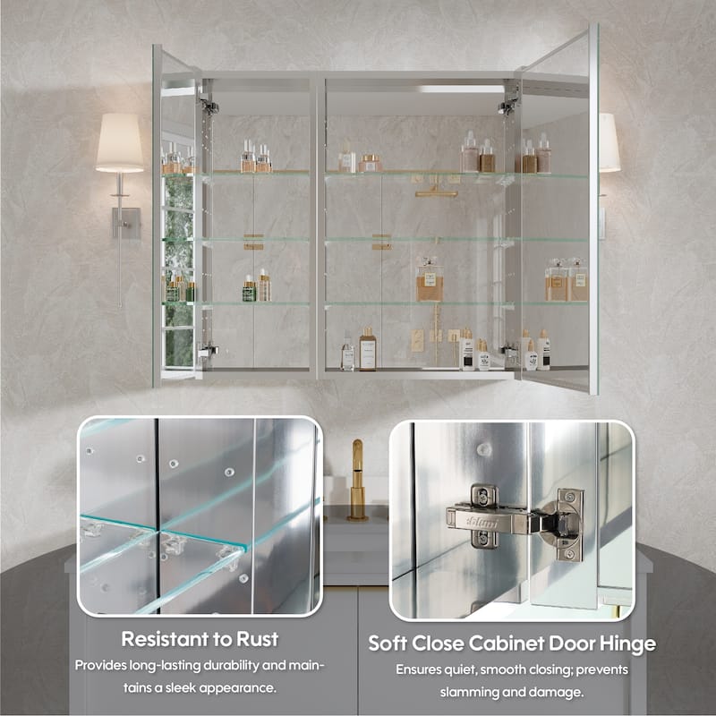 32"W X 30'H Recessed or Surface Wall Mount Bathroom Medicine Cabinet With Adjustable Glass Shelves