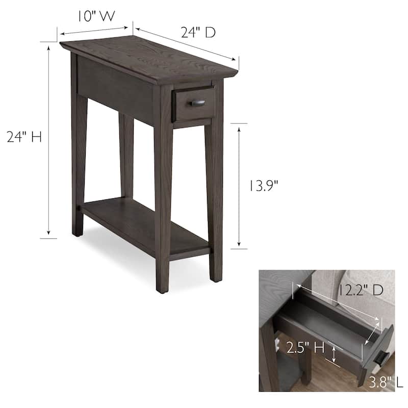 Teegan Solid Wood Narrow Side End Table with Shelf and Drawer