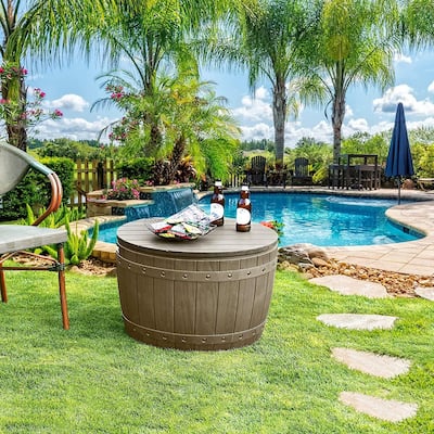 33 Gallon Round Outdoor Storage Waterproof Deck Box - N/A