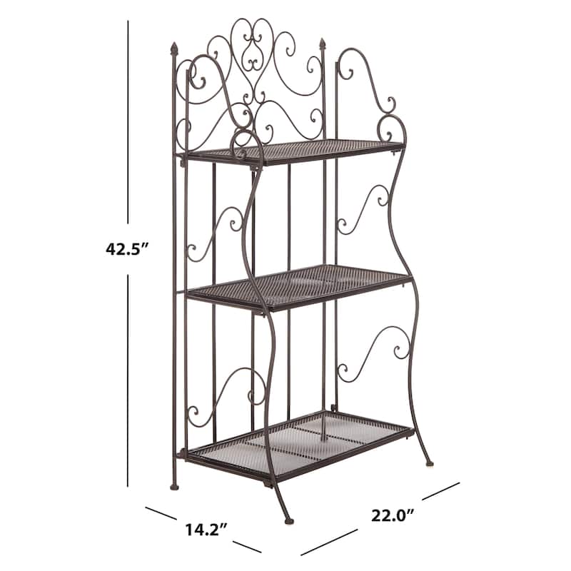 SAFAVIEH Outdoor Litzy Victorian Iron 3-Tier Shelf - 22.0" W x 14.2" L x 42.5" H