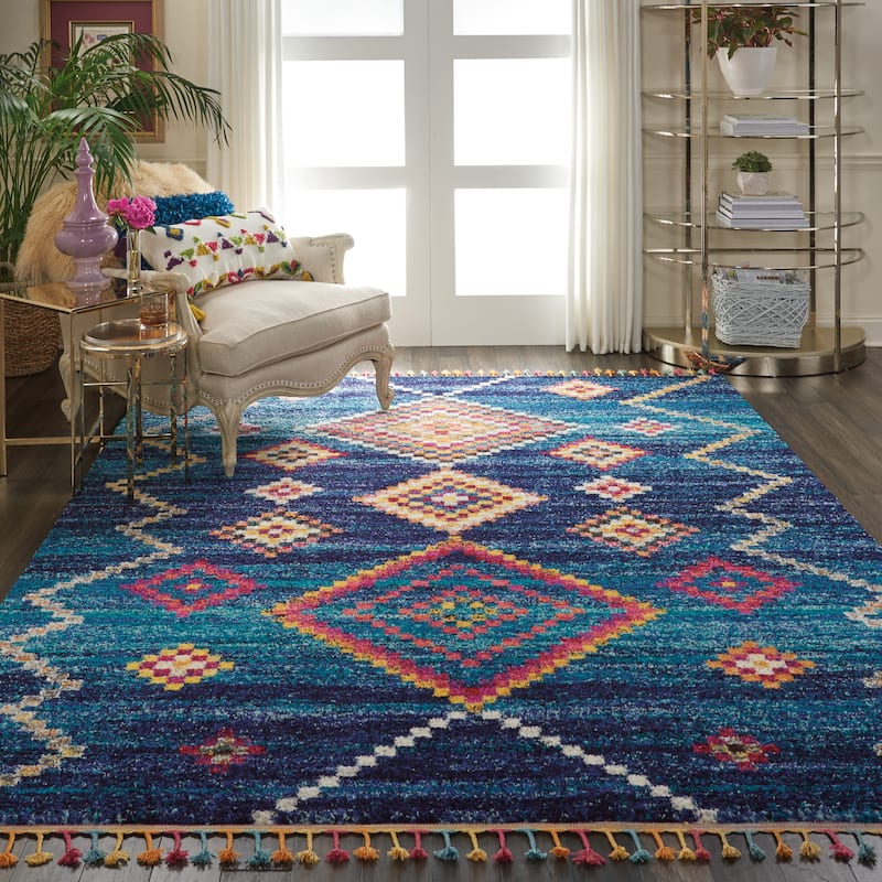 Nourison Moroccan Casbah Boho Geometric Tassel Area Rug - 6' 7" x 9' 6" - Navy - Runner/Rectangle