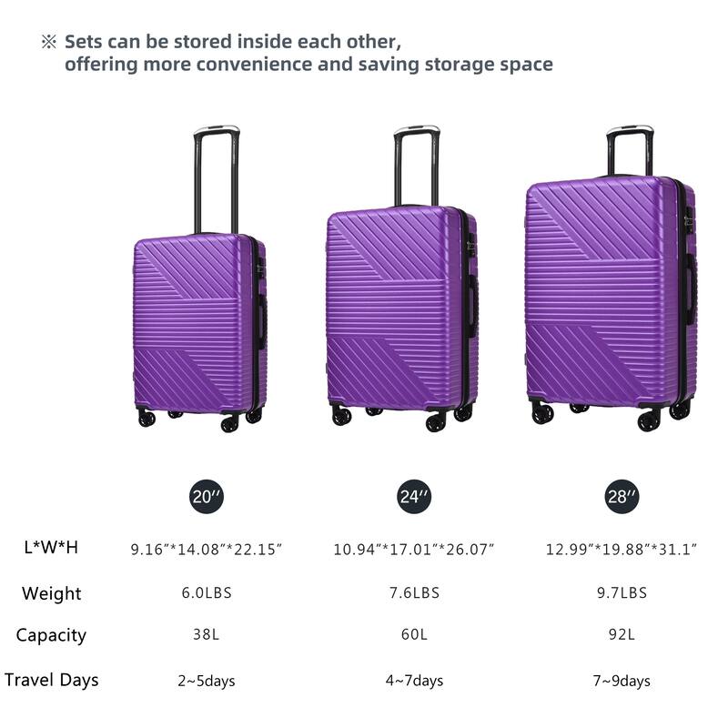 3 Piece Hardshell Luggage Spinner 8 Wheels Suitcase Sets (20"24"28")