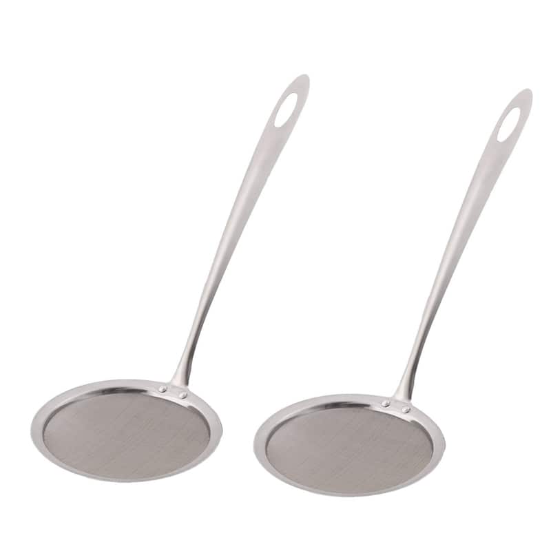 Household Kitchen Metal Flour Colander Oil Mesh Strainer Silver Tone 2pcs