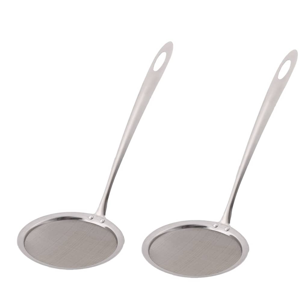 Household Kitchen Metal Flour Colander Oil Mesh Strainer Silver Tone 2pcs