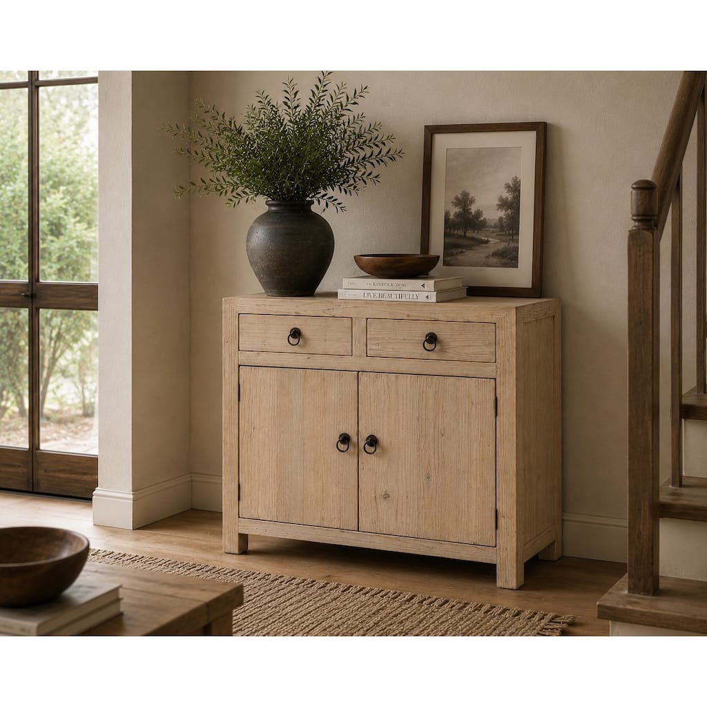 Two Drawers Cabinet Weathered Natural Solid Pine