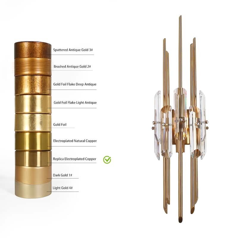 Modern Gold Crystal 1-Light Wall Sconce Bathroom Vanity Light - W 6.3" x L 23.6" x H 5.1"
