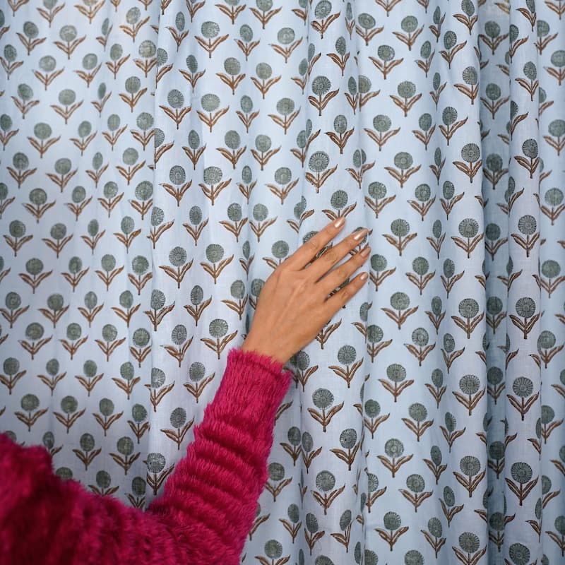 Fabdivine Block Print Curtain or Drape Decorative Home Accent Bed or Living Room