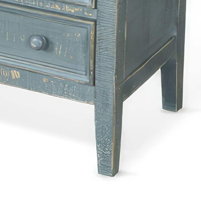 Rena Side End Table with 3 Drawers, 28 Inch Rustic Green Mahogany Wood